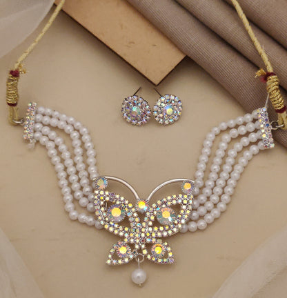 Fancy Necklace with White Motti and  Crystal Pearl with Earring