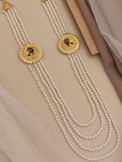 Rajvadi Necklace Cum Mala with Multi Layer White Motti and Earring